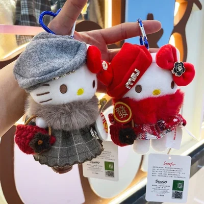 【 أصلية 】سلسلة مفاتيح لعبة هلوكيتي من القطيفة، قلادة حقيبة، قلادة صغيرة على الظهر، دمية سانريو