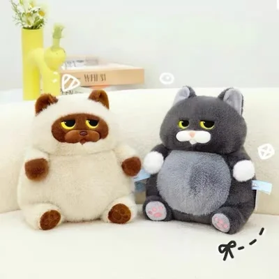 مجموعة دمية دودو غراي كات سيامي القطة القطيفة، قطة كبيرة ذات بطن، دمية دمية نوم لطيفة، هدية دمية قطيفة
