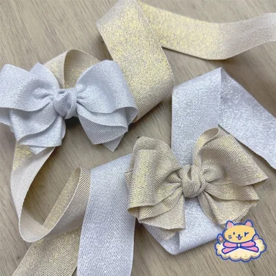 Iridesy gold and silver thread herringbone, handmade diy hair accessories, bow, material clothing, straw hat accessories, gift box packaging
