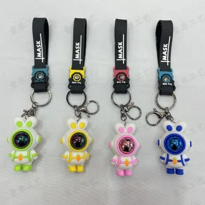 Creative and cute space rabbit soft rubber keychain, cartoon rabbit key accessory, three-dimensional figurine pendant
