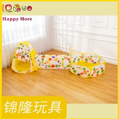 HAPPY MORE Three-channel polka dot tent, Crawling tent, portable, retractable tent, children's play toy house, House play toys, pink, yellow, blue tent