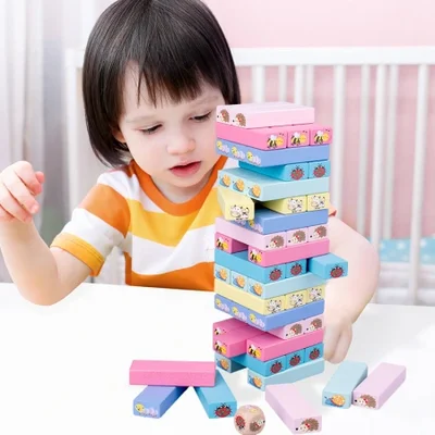 لعبة Jenga Balance Jenga التعليمية للأطفال، مكعبات بناء عالية السحب، طبقة تلو الأخرى، شرائح خشبية، رسم لوح خشبي، ألعاب 1