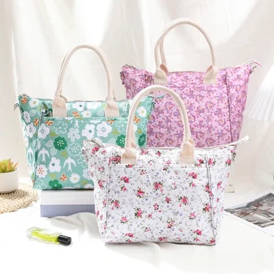 ins' new Oxford fabric printed large-capacity women's handbag is a fresh and multi-functional office worker's hand-held bento bag