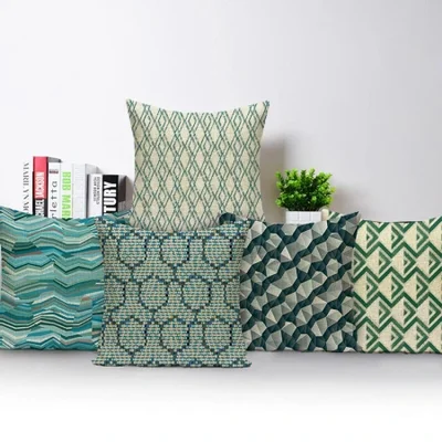 Wavy checkered line geometric throw pillow, linen seat cushion, modern Chinese-style car backrest