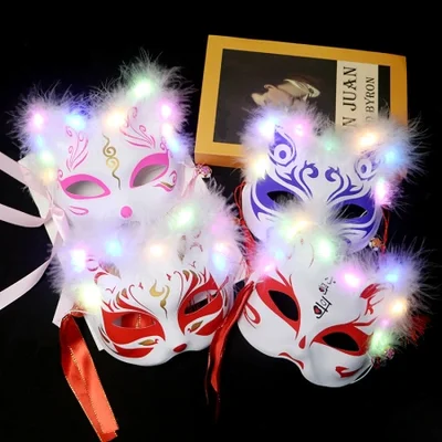 قناع ثعلب ريش مضيء على المستوى الوطني، قطة نصف وجه، قناع ثعلب على الطراز القديم، قناع مضيء كشك شارع للأطفال