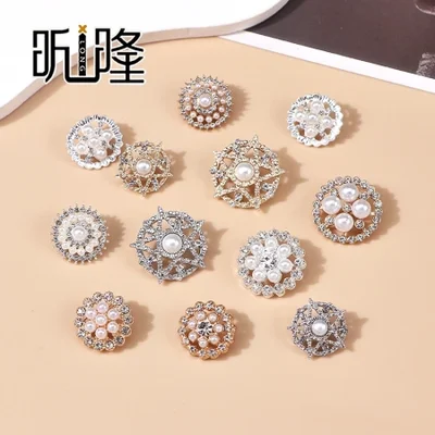 High-end fashion pearl button round hollowed-out design beaded diamond button hand-sewn button in stock