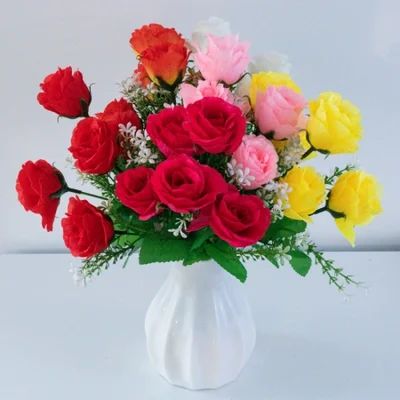 5-head vanilla rose, white rose, artificial silk flower, wedding decoration, sunflower artificial flower, artificial flower strip, soft, durable and realistic