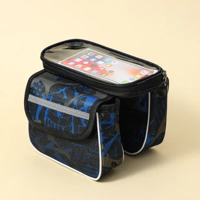 1 حقيبة دراجة، جيب أمامي بإطار مقاوم للماء، حقيبة قماش، للدراجات الجبلية، أزرق