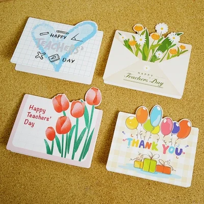 بطاقات تهنئة بيوم المعلم مرسومة باليد، شكر وبركات مكتوبة بخط اليد، بطاقات صغيرة، هدايا، زهور، تغليف وإكسسوارات للمعلمين