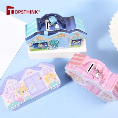 بيت الحديد الكرتوني، صندوق نقود النجاة للرجال والنساء، حصالة إبداعية كرتونية للأطفال، زخارف منزلية، صندوق تخزين تغيير فضفاض