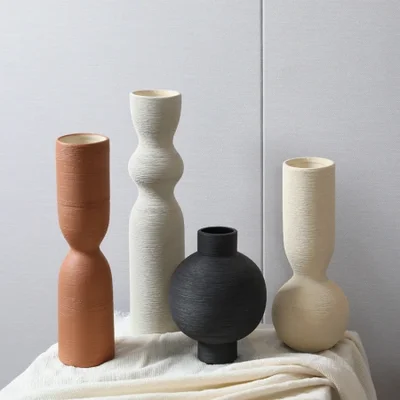 مجموعة مزهرية سيراميك ملونة مصقولة على طراز وابي سابي، سطح المكتب المنزلي، ترتيب الزهور في قاعة المدخل، ديكور إبداعي للزهور المجففة