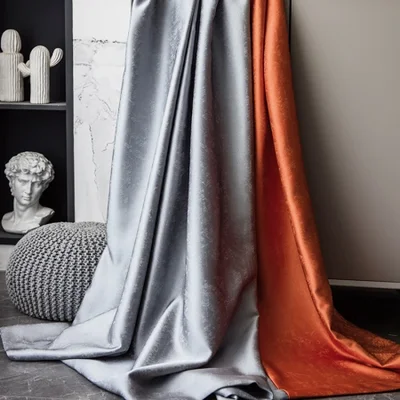 Finished products of light luxury high-precision thickened solid-color spliced blackout curtains with jacquard color weaving for living room and bedroom bay Windows