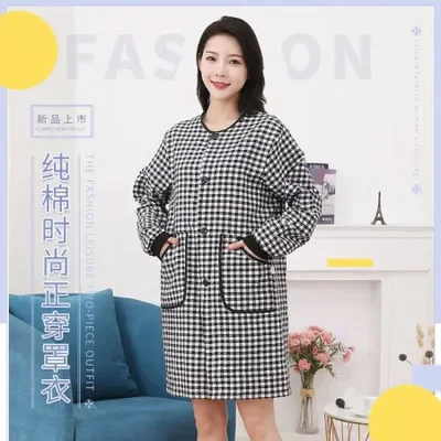 مريلة مطبخ منزلية من القطن الخالص بأكمام طويلة، تغطية للبالغين في الخريف والشتاء، ملابس رسمية، ملابس عمل مقاومة للزيوت