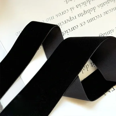 شريط أسود متدفق من جانب واحد، حزام مخملي مخملي، إكسسوار شعر، قوس، شريط ملابس، شريط زخرفي لعيد الميلاد