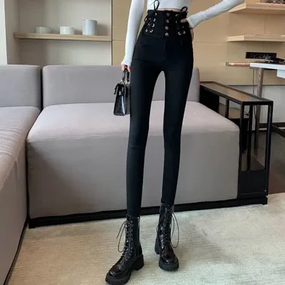 ربيع 2023 نمط جديد طماق عالية الخصر للنساء ، الخريف السراويل الطويلة قلم رصاص ضيق للأقدام الصغيرة ، التخسيس والإغراء