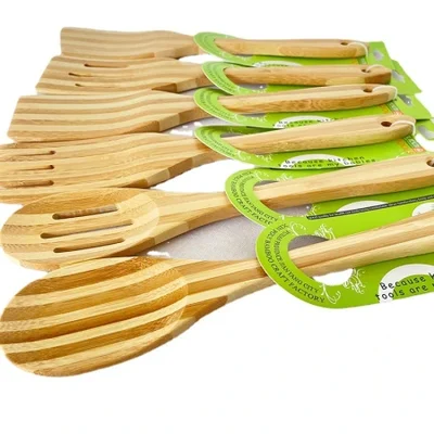 Jiehao Japanese-style bamboo spatula and spoons wholesale: 6-piece unpainted bamboo spatula for non-stick pans