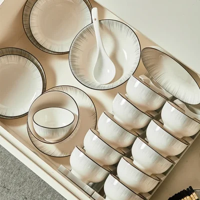 High-appearation-level ceramic bowls and plates 2024 new style bowls, plates and tableware for home use, rice and noodle bowls, soup bowls set, Qiaoqian gift ceramics