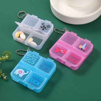 New mini four-compartment medicine box, creative one-day medicine box for primary school students, nutrition tablet box, travel portable medicine box
