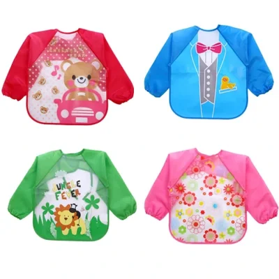 أغطية أطفال EVA، مرايل تغذية أطفال مقاومة للماء بأكمام طويلة للتصدير، ملابس رسم أمازون بالجملة