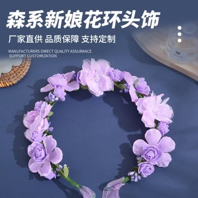 أغطية رأس إكليل الزفاف الكورية بطابع الغابة، ورباط شعر على شكل زهرة وردية محاكاة لوصيفة العروس، وإكسسوارات للشعر، وإكسسوارات الشاطئ والشاطئ، وزهرة الشعر.