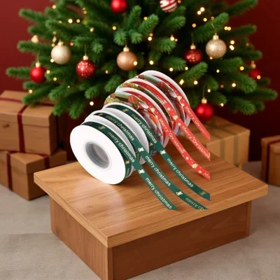 عيد الميلاد الشريط مذهب 1 سنتيمتر القوس الديكور هدية صندوق التعبئة والتغليف لتقوم بها بنفسك شريط بوليستر الملابس والاكسسوارات وشاح وشاح حريري