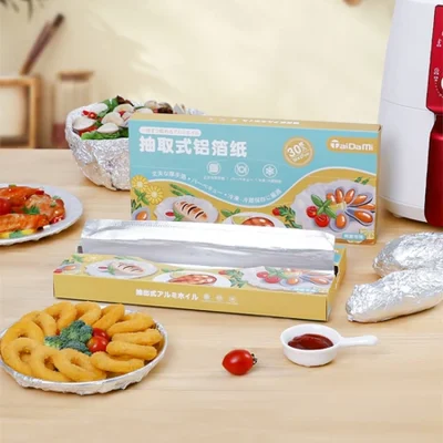 TAIDAMI Japanese pull-out aluminum foil paper, air fryer pad paper, tin foil paper, household barbecue tray, thickened paper for baking ovens