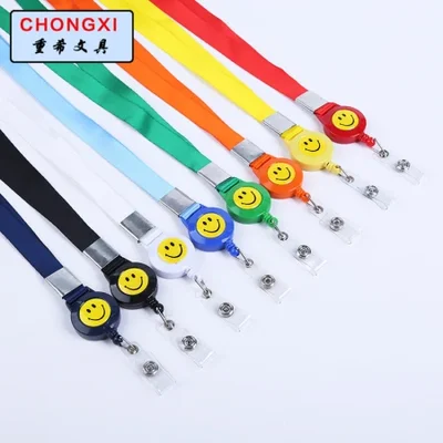 قرطاسية Chongxi 1.5 سم حبل تعليق تلسكوبي للوجه المبتسم، حبل شهادة العمل، علامة اسم معرض ogo