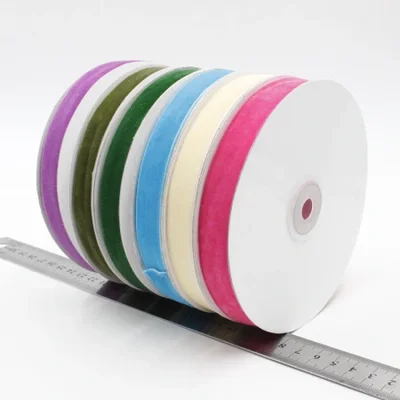 Single-sided non-elastic decorative colored velvet ribbon, colored swan flocking ribbon in stock, single-sided colored flocking ribbon
