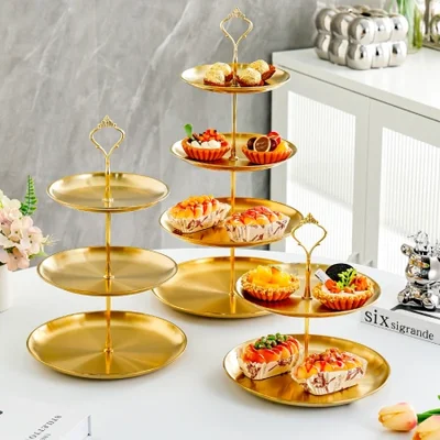 Cross-border stainless steel skewers, multi-layer tea snacks, small cake trays, front desk candy plates, hotel and household multi-layer pastry plates