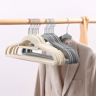 Cross-border flocking clothes rack, anti-slip plastic traceless hanger, light-transmitting clothes hanger, household adult clothes hanger, factory wholesale