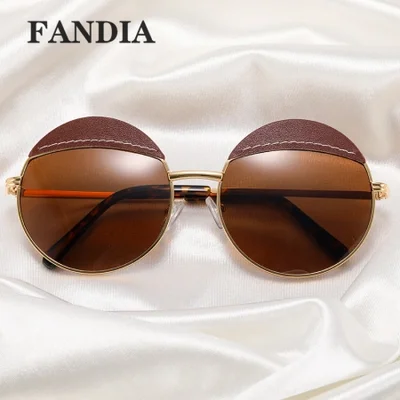 93340 نظارات شمسية نسائية ذات إطار دائري للحماية من أشعة الشمس، مظلة صيفية، نظارات شمسية جديدة تحجب الأشعة فوق البنفسجية، نظارات بنية