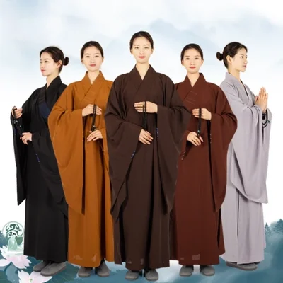 Taiwanese linen fabric long gowns, Buddhist robes, laypeople's robes, women's long sleeves, Haiqing meditation men's robes for spring, summer, autumn and winter, factory direct sales