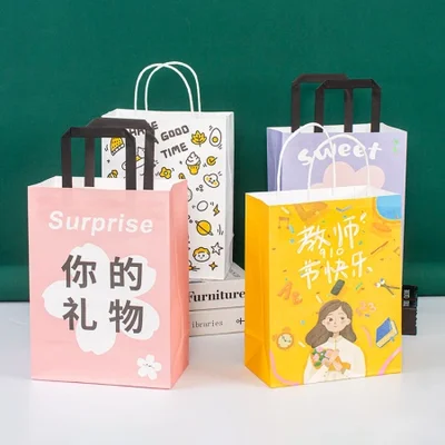 Baking gift handbag, kraft paper bag, can be printed with logo, cake, pastry, coffee, milk tea takeout packaging bag