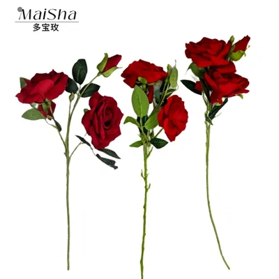 باقة ورد احمر صناعي 2 وردة 1 باقة برعم هدية مصنوعة يدوياً