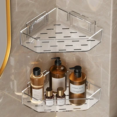 Transparent bathroom corner rack, multi-functional waterproof storage rack, bathroom corner storage rack, simple design