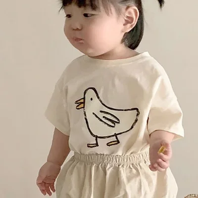 ملابس الأطفال والرضع الجديدة لصيف 2022 على الطراز الكوري للأولاد والبنات، قمصان وبلايز بأكمام قصيرة على شكل طائر تلوين الحلوى، عصرية