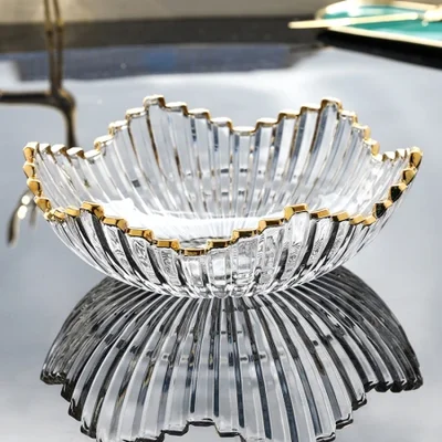 طبق فاكهة بسيط وفاخر من الزجاج الكريستالي لغرفة المعيشة المنزلية، وحفرة فاكهة، وطاولة قهوة، وحوض فاكهة كبير مشهور على الطراز الأوروبي