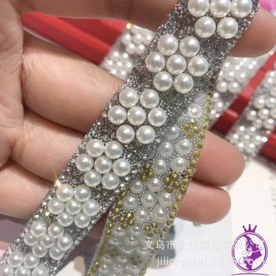 Cross-border new pearl water diamond edge strip, hot diamond patch, diamond chain, hot melt adhesive, diamond patch, DIY clothing accessories, decorative strips