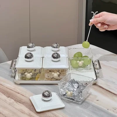 Cross-border light luxury segmented fruit platter, high appearance level of living room snacks and snacks, cute fruit storage box with lid and tray food box, light luxury segmented fruit platter, high appearance level of living room snacks and snacks, dried fruit storage box with lid and tray food box