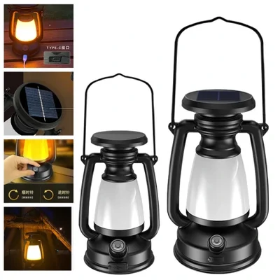 Cross-border outdoor camping lamps, ambient lamps, infinitely retro horse lamps, solar portable lighting lamps, camp lamps