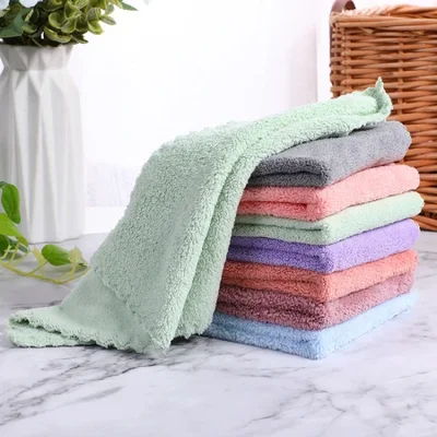 منشفة بسيطة ومحمولة من الصوف المرجاني، ناعمة ومريحة، منشفة مربعة بلون ثابت، تنظيم منزلي متين، منشفة غسيل الأطباق والتنظيف.