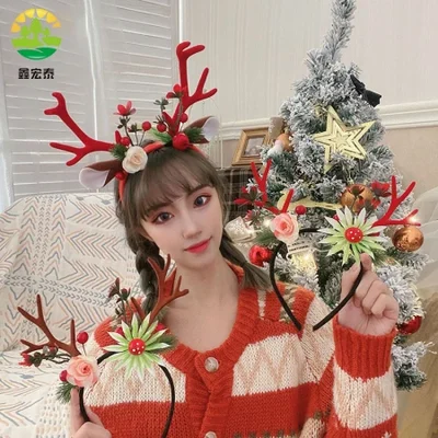 Antler Christmas hairpins, Christmas headbands, party parties, elk pom-pom bells, Christmas hair accessories, headbands wholesale