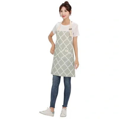 【 تشي جيا 】 مريلة مقاومة للماء من القطن والكتان للمطبخ، مريلة عصرية للتعليق على الرقبة، مريلة عمل نصف الطول للمطبخ والمنزل