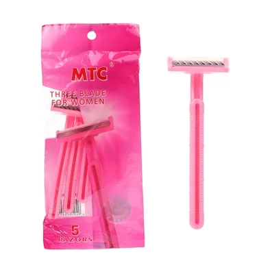 ماكينة حلاقة نسائية من MTC مكونة من 5 قطع بثلاث طبقات من الفولاذ المقاوم للصدأ للاستخدام مرة واحدة