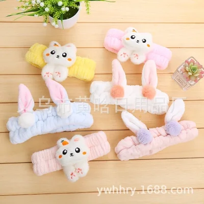 【 تشي جيا 】 عصابة شعر حيوانات لطيفة، عصابة رأس من الصوف المرجاني، عصابة شعر، ربطة شعر قطيفة، ربطة شعر لغسل الوجه.