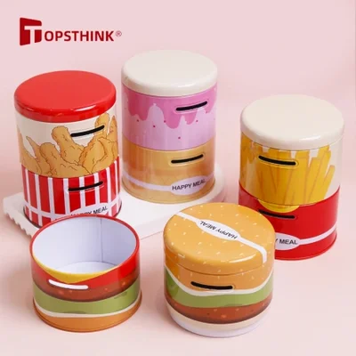 بنك أصبع أسطواني مزدوج الطبقة لتزيين الهدايا الإبداعية، بنك أصبع حديدي للأطفال مع صندوق تخزين بغطاء قابل للفتح يعمل بقطع النقود المعدنية