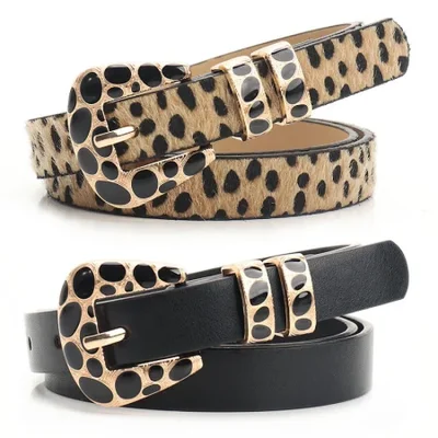 European and American ins style leopard print belt for women, fashionable spice girl style spotted alloy buckle women's belt, versatile jeans belt