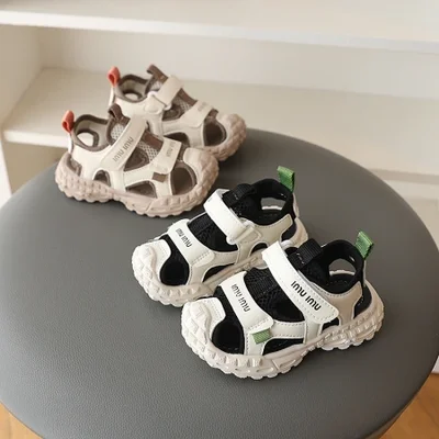Children's breathable mesh sports sandals, girls' frame shoes, 2025 new style anti-kick Baotou wading shoes for small and medium-sized children