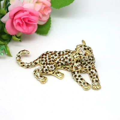 Alloy leopard jewelry box ornament, Luang water diamond leopard jewelry box