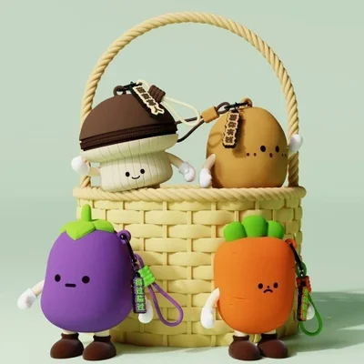 المعلقات حقيبة تخزين إبداعية صغيرة من سلسلة الخضروات، ورموز لطيفة، ومحافظ عملات معدنية لطيفة للمزاج، للأولاد والبنات الصغار